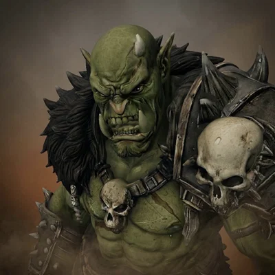 Bloodbound Realms – Orc – Chiến binh rìu hai tay, Kẻ tàn phá vùng đất tro tàn (Mô hình STL 3D)