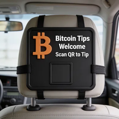 Bảng thông báo nhận tiền tip Bitcoin gắn tựa đầu ghế xe hơi 3D