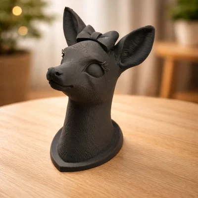 Tượng đầu nai trang trí với nơ xinh xắn - Mẫu 3D đẹp cho không gian