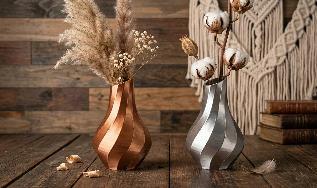 Bình hoa Modern Swirl Metallic Boho - Thiết kế 3D in hiện đại - Image 1