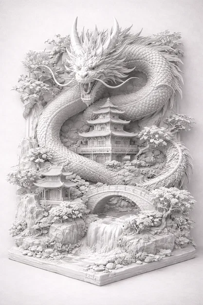 Mô hình 3D nghệ thuật Rồng Trung Hoa cổ điển tuyệt đẹp - Image 1