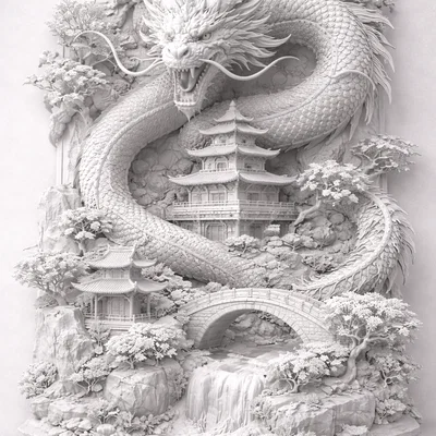 Mô hình 3D nghệ thuật Rồng Trung Hoa cổ điển tuyệt đẹp