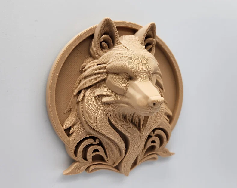 Phù điêu đầu sói trang trí tường 3D - Thiết kế in không cần support - Image 1