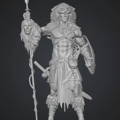 Mô hình 3D Chiến binh đội lốt gấu (Bear-Headed Warlord) tinh xảo