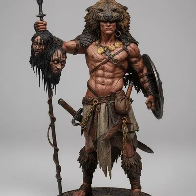 Mô hình 3D Chiến binh đội lốt gấu (Bear-Headed Warlord) tinh xảo