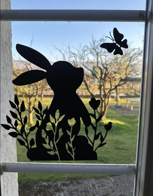 Mẫu trang trí cửa kính hình thỏ và bướm cho lễ Phục sinh - Image 1