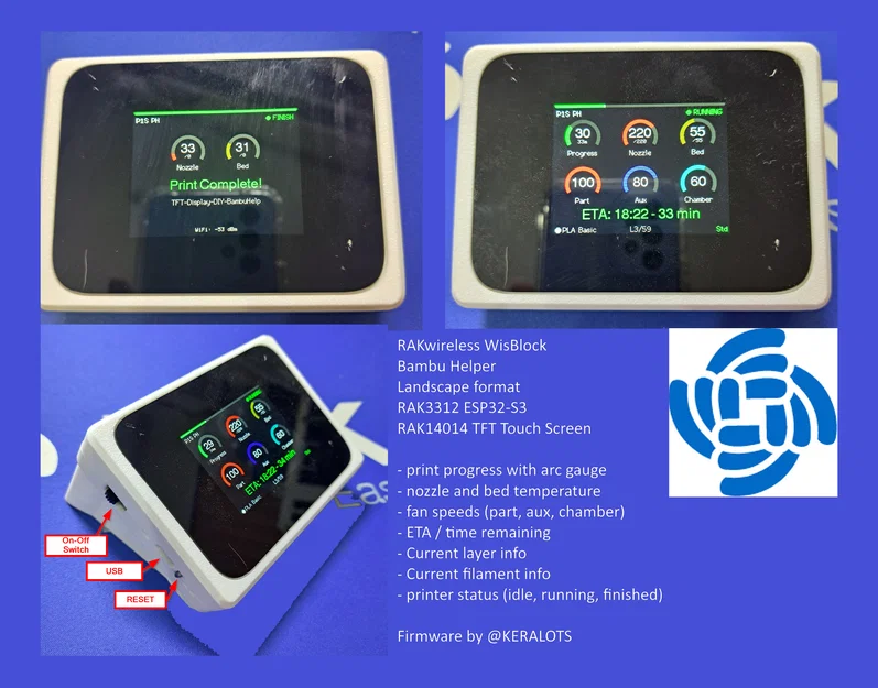 WisBlock BambuHelper Landscape - Thiết bị theo dõi in ấn cho máy in BambuLab - Image 1