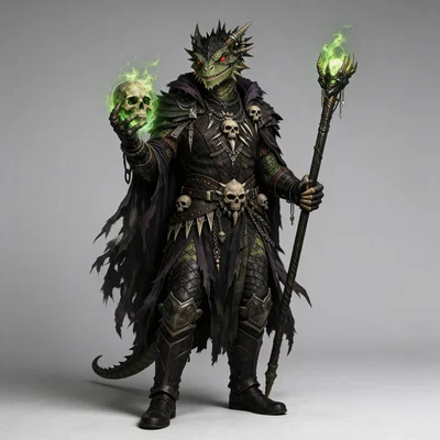 Mô hình 3D Lizard Mage 1 - Pháp sư hắc ám cho game RPG