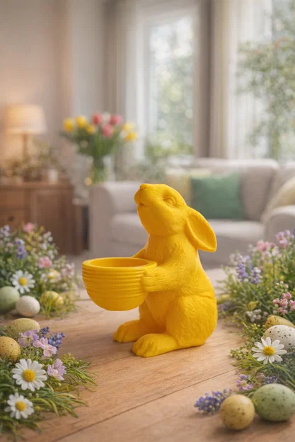 Mô hình 3D chú thỏ Phục sinh cầm giỏ trang trí đáng yêu - Image 1