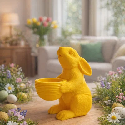Mô hình 3D chú thỏ Phục sinh cầm giỏ trang trí đáng yêu