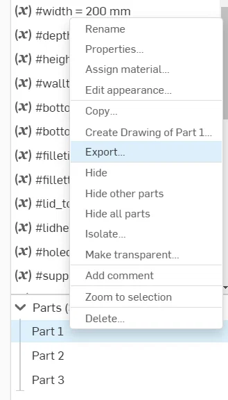 Hộp đựng đồ tham số (parametric) có nắp (Onshape) - Image 5