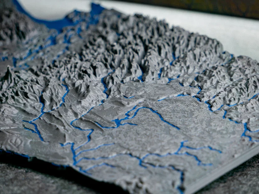 Bản đồ địa hình tiểu bang Washington, USA (WA) kèm sông ngòi và bờ biển - Image 2