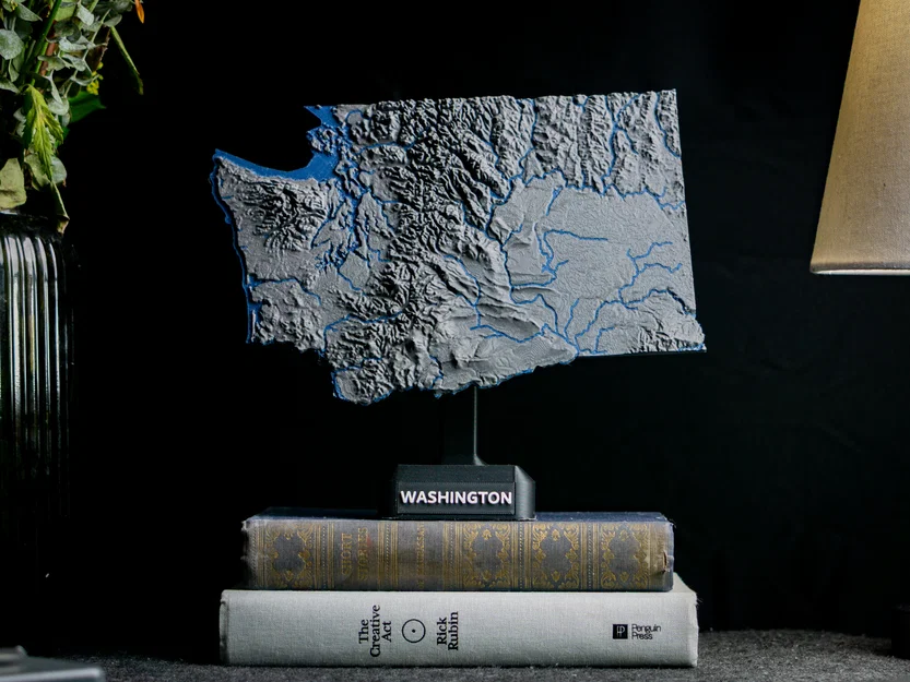 Bản đồ địa hình tiểu bang Washington, USA (WA) kèm sông ngòi và bờ biển - Image 4