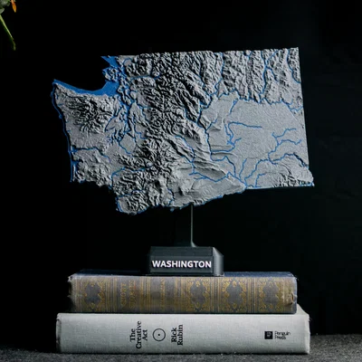 Bản đồ địa hình tiểu bang Washington, USA (WA) kèm sông ngòi và bờ biển