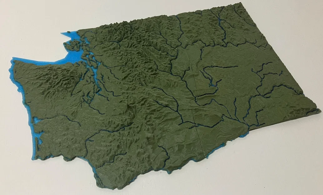 Bản đồ địa hình tiểu bang Washington, USA (WA) kèm sông ngòi và bờ biển - Image 5