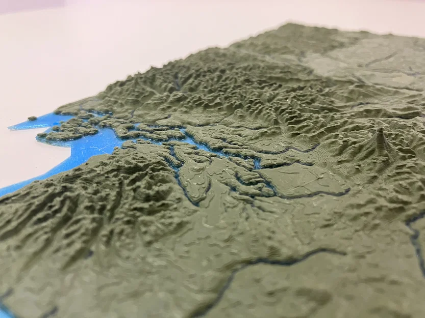 Bản đồ địa hình tiểu bang Washington, USA (WA) kèm sông ngòi và bờ biển - Image 6