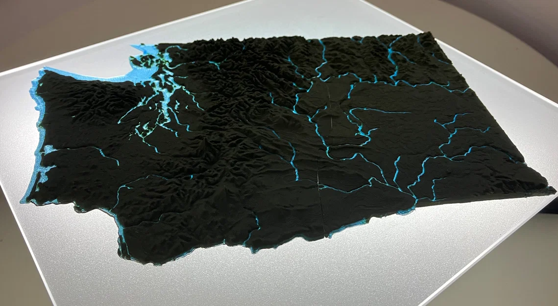 Bản đồ địa hình tiểu bang Washington, USA (WA) kèm sông ngòi và bờ biển - Image 8