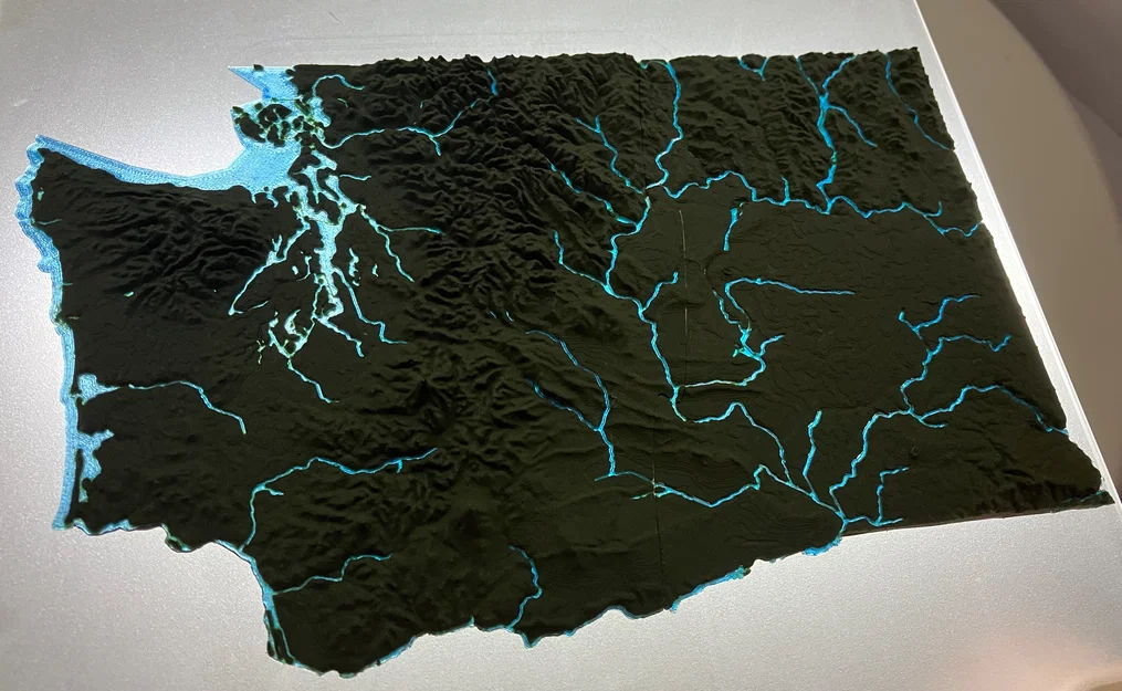 Bản đồ địa hình tiểu bang Washington, USA (WA) kèm sông ngòi và bờ biển - Image 9