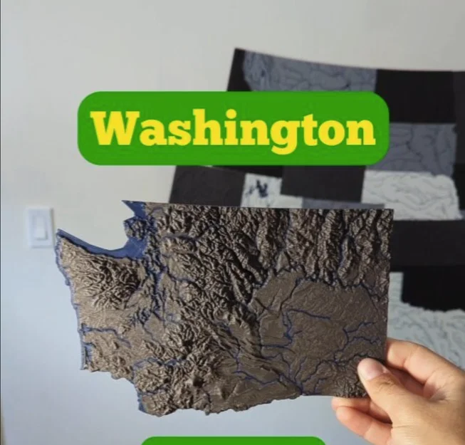 Bản đồ địa hình tiểu bang Washington, USA (WA) kèm sông ngòi và bờ biển - Image 11