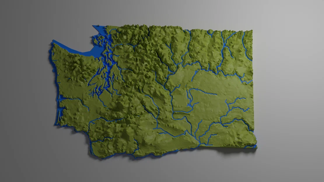 Bản đồ địa hình tiểu bang Washington, USA (WA) kèm sông ngòi và bờ biển - Image 12