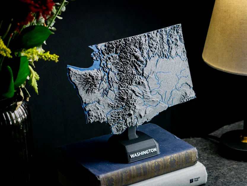 Bản đồ địa hình tiểu bang Washington, USA (WA) kèm sông ngòi và bờ biển - Image 15