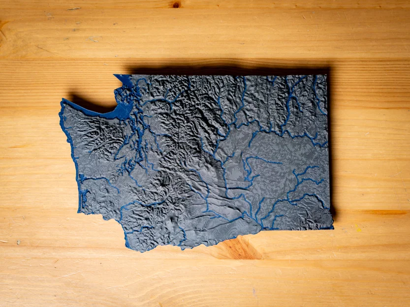 Bản đồ địa hình tiểu bang Washington, USA (WA) kèm sông ngòi và bờ biển - Image 16