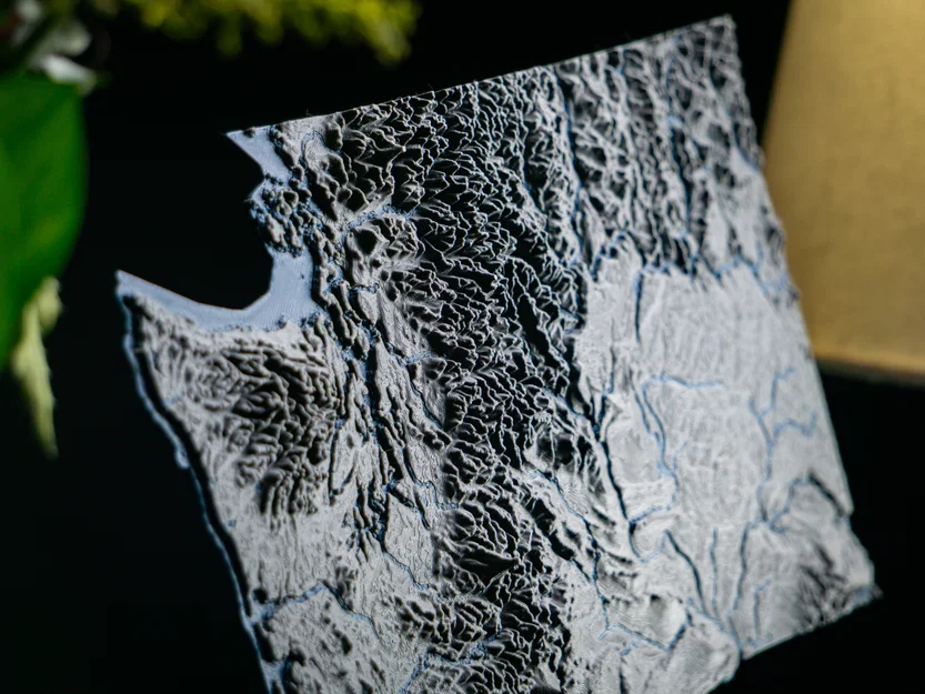 Bản đồ địa hình tiểu bang Washington, USA (WA) kèm sông ngòi và bờ biển - Image 17