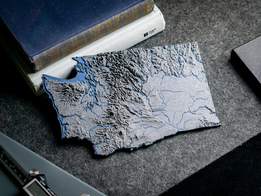 Bản đồ địa hình tiểu bang Washington, USA (WA) kèm sông ngòi và bờ biển - Image 19