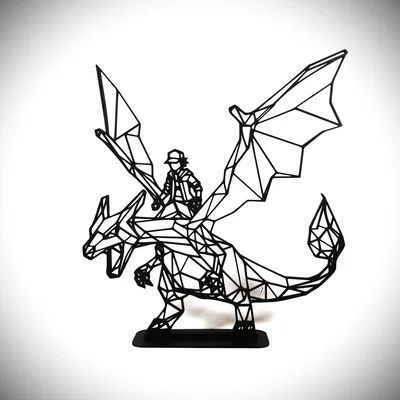 Mô hình Geometric Low Poly Nhà huấn luyện cưỡi Charizard