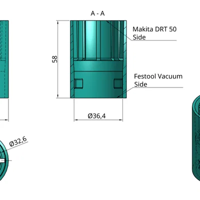 Đầu chuyển ống hút bụi từ Makita sang Festool cho DRT50 và RT0700