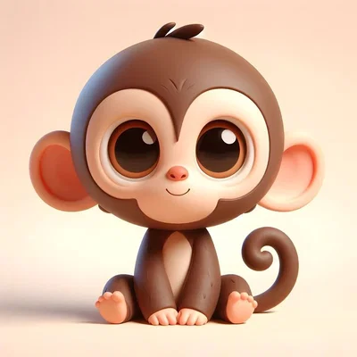 Mô hình 3D Baby Monkey phong cách Clay kawaii