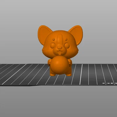 Mô hình 3D chú chó con chơi bóng phong cách Kawaii đáng yêu