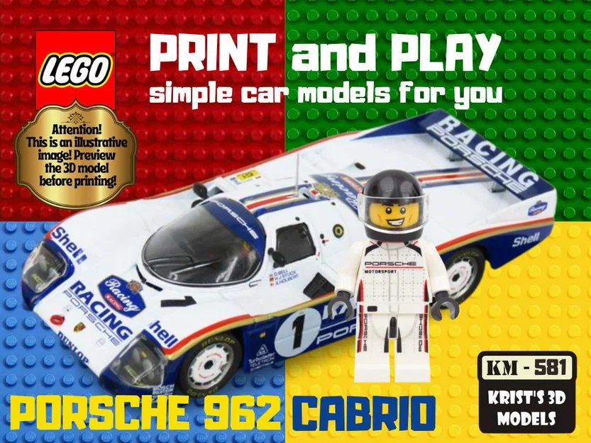 Mô hình 3D Porsche 962 Convertible phong cách LEGO lắp ráp cực đơn giản - Image 1