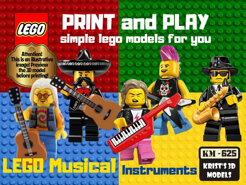 Bộ mô hình nhạc cụ phong cách LEGO in 3D cho minifigure - Image 1