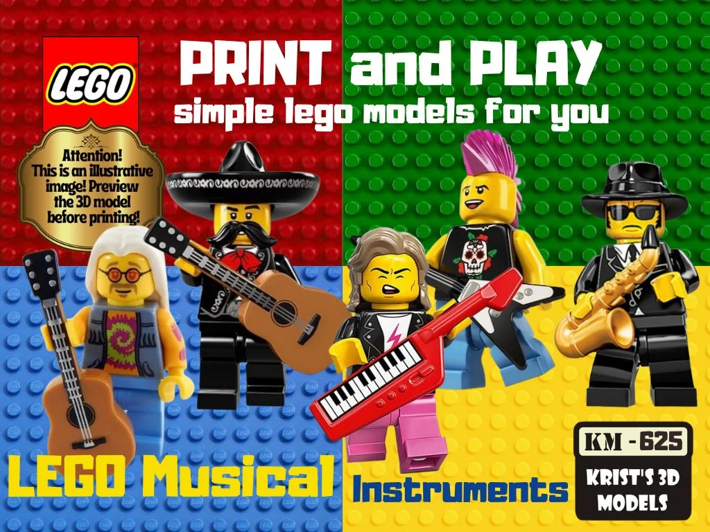 Bộ mô hình nhạc cụ phong cách LEGO in 3D cho minifigure 1
