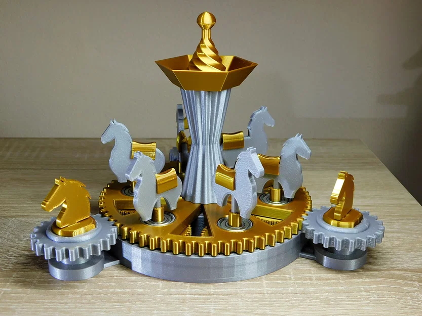 Mô hình vòng quay ngựa gỗ cơ khí (Mechanical carousel with horses) - Image 1