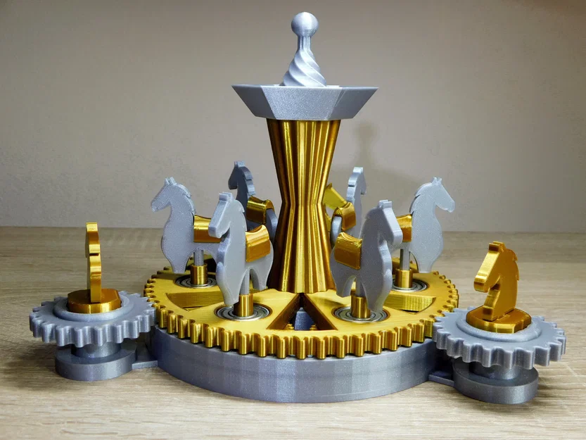 Mô hình vòng quay ngựa gỗ cơ khí (Mechanical carousel with horses) - Image 2