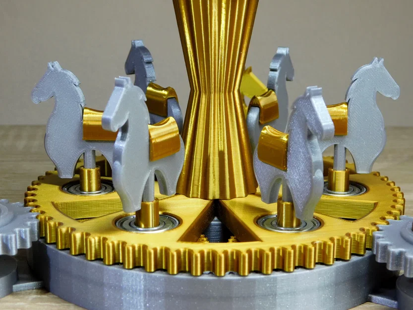 Mô hình vòng quay ngựa gỗ cơ khí (Mechanical carousel with horses) - Image 3