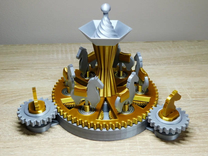 Mô hình vòng quay ngựa gỗ cơ khí (Mechanical carousel with horses) - Image 5