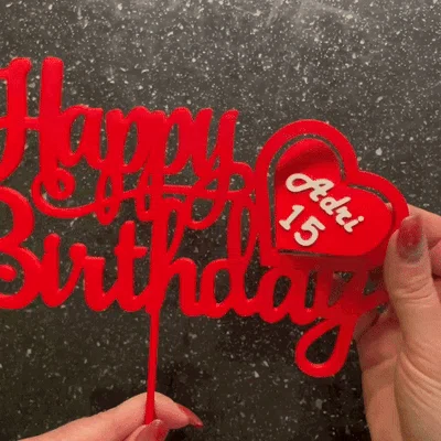 Cake topper "Happy Birthday" kèm trái tim xoay độc đáo