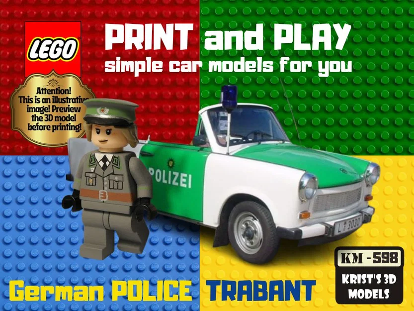Mô hình xe cảnh sát Trabant phong cách LEGO in 3D độc đáo - Image 1