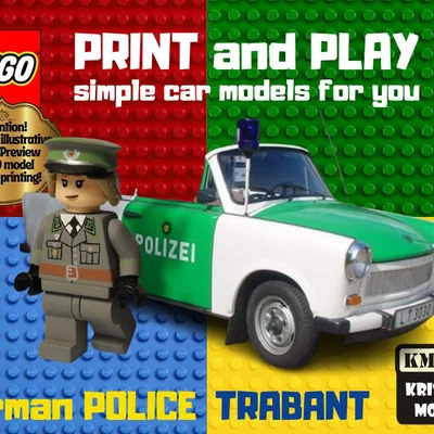 Mô hình xe cảnh sát Trabant phong cách LEGO in 3D độc đáo