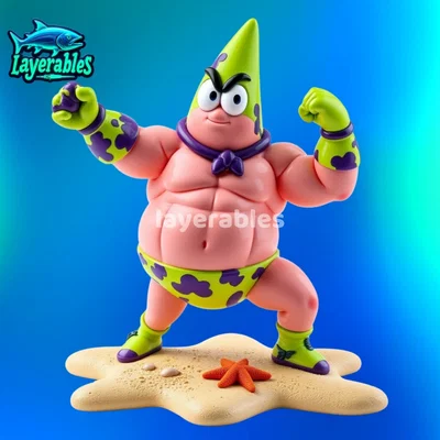 Mô hình 3D Patrick Star siêu anh hùng phong cách Chibi - Nhân vật SpongeBob cơ bắp