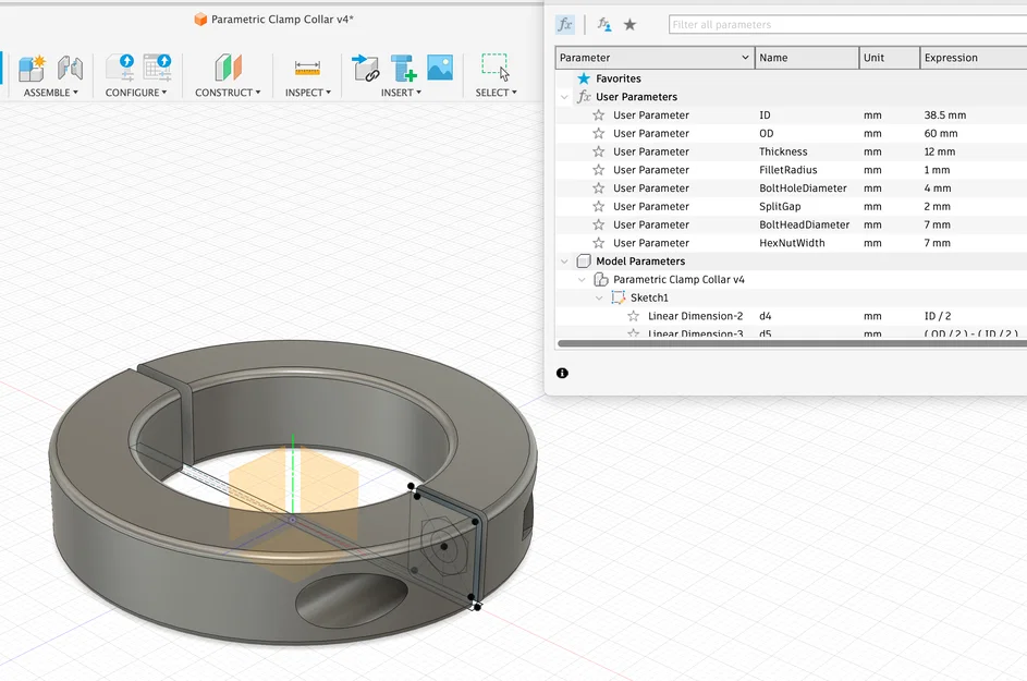 Vòng kẹp trục Parametric Clamp Collar - Tùy chỉnh linh hoạt trên Fusion 360 - Image 1