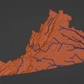 Bản đồ địa hình tiểu bang Virginia, Mỹ (VA) tích hợp sông ngòi in 3D - Thumbnail 4