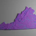 Bản đồ địa hình tiểu bang Virginia, Mỹ (VA) tích hợp sông ngòi in 3D - Thumbnail 5