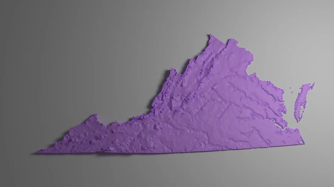 Bản đồ địa hình tiểu bang Virginia, Mỹ (VA) tích hợp sông ngòi in 3D - Image 7