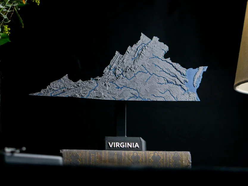 Bản đồ địa hình tiểu bang Virginia, Mỹ (VA) tích hợp sông ngòi in 3D - Image 8
