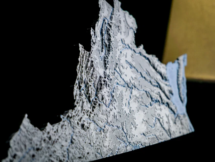 Bản đồ địa hình tiểu bang Virginia, Mỹ (VA) tích hợp sông ngòi in 3D - Image 9
