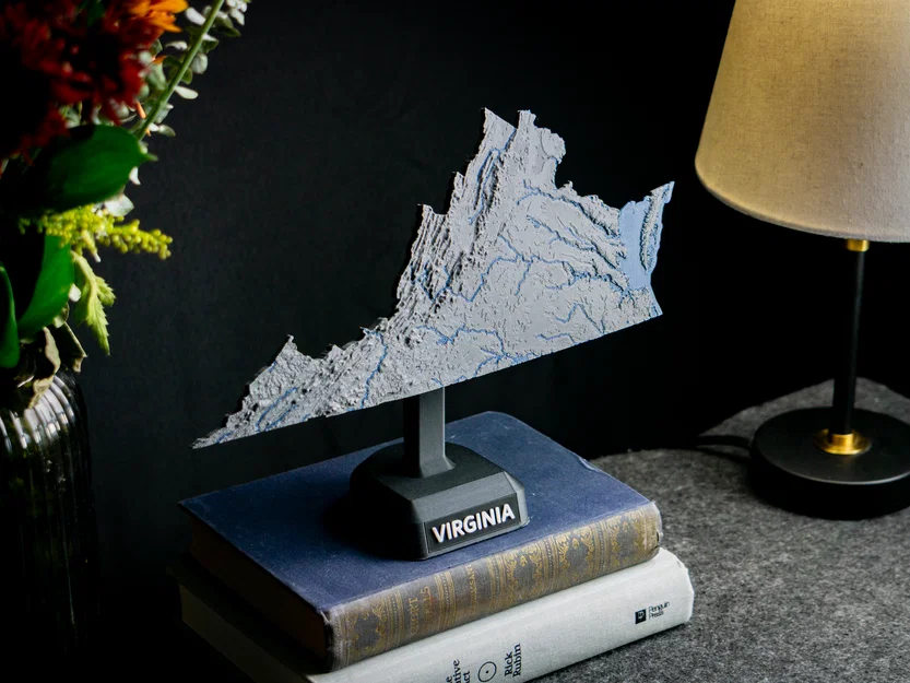 Bản đồ địa hình tiểu bang Virginia, Mỹ (VA) tích hợp sông ngòi in 3D - Image 10